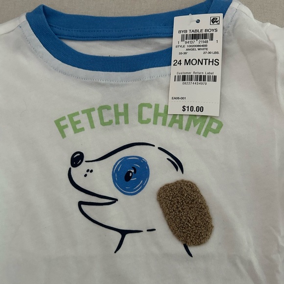 First Impressions Fetch Champ Dog Kids' White and Blue T-Shirt Size 24M - Picture 2 of 3